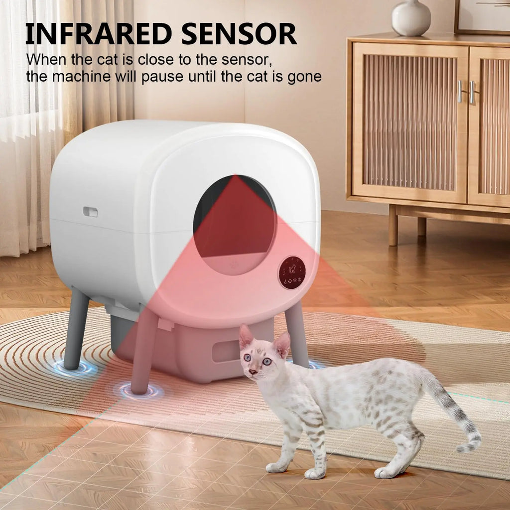 Smart Self Cleaning Cat Litter Box, Large Capacity Automatic Cat Litter Box with App Control & Safety Protection