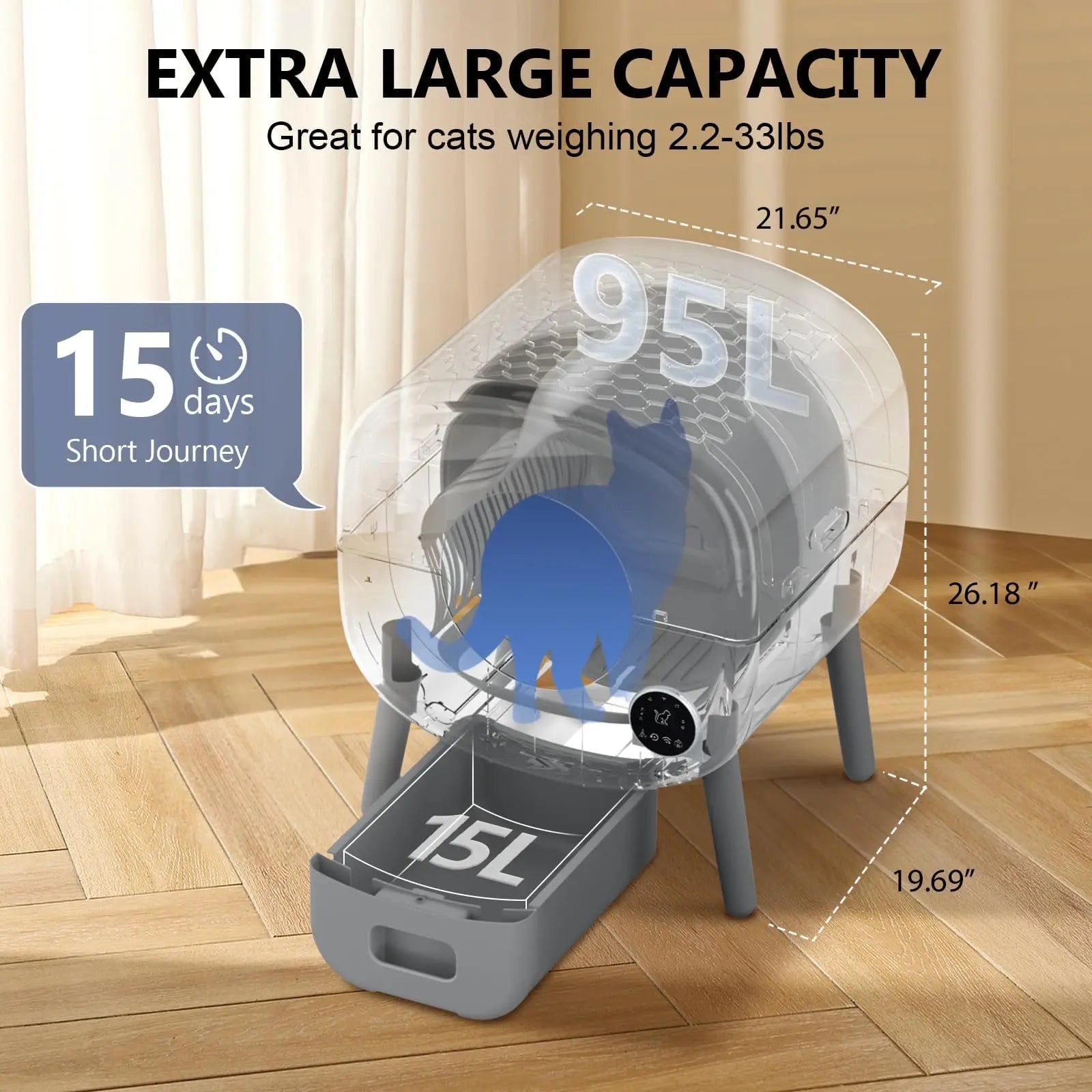 Smart Self Cleaning Cat Litter Box, Large Capacity Automatic Cat Litter Box with App Control & Safety Protection