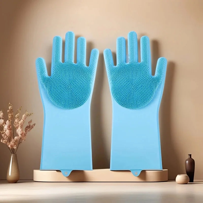 Pet Bathing Glove - Silicone Scrubber Mitt for Dogs & Cats, Massage & Deshedding, Waterproof, Bite-Resistant (Blue)