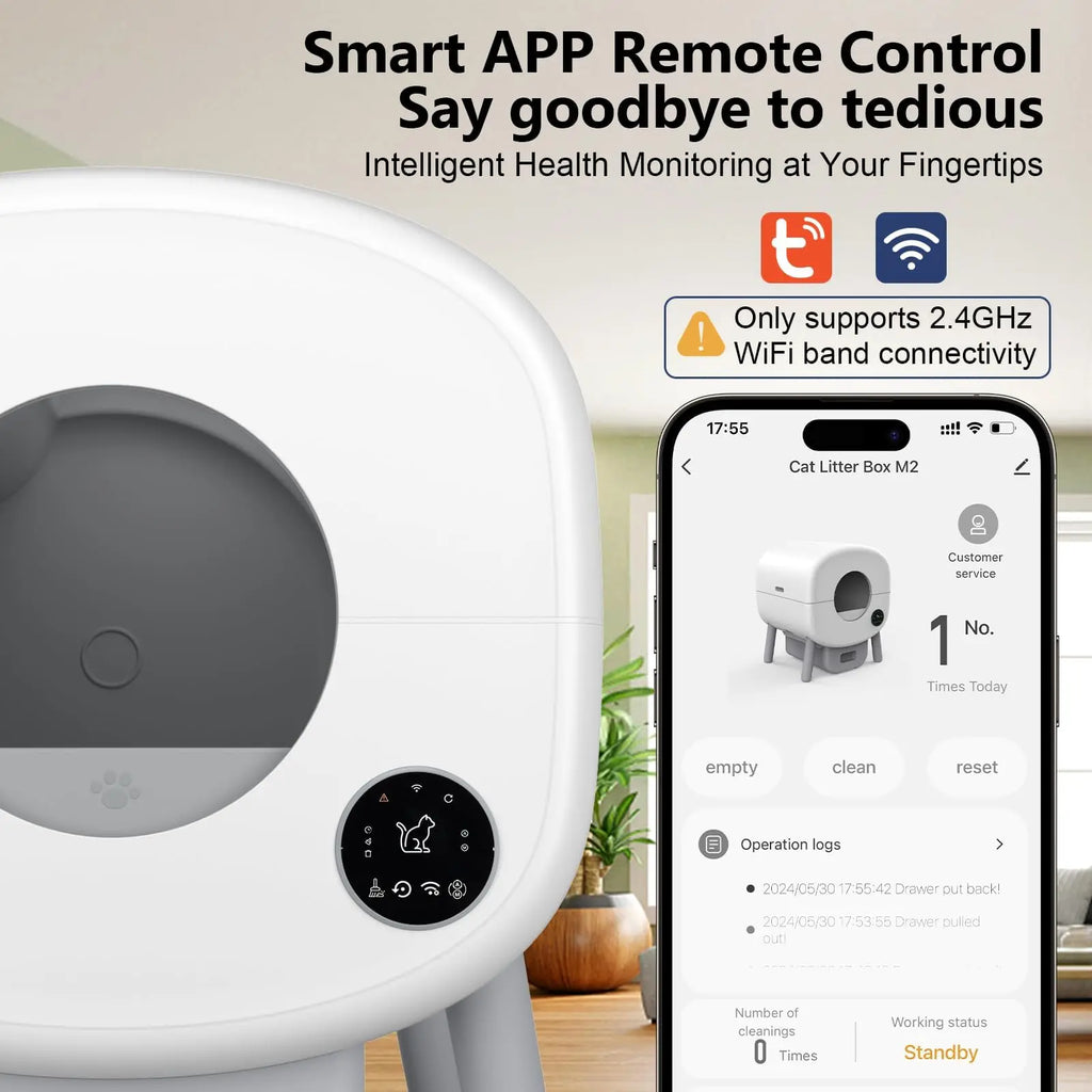 Smart Self Cleaning Cat Litter Box, Large Capacity Automatic Cat Litter Box with App Control & Safety Protection