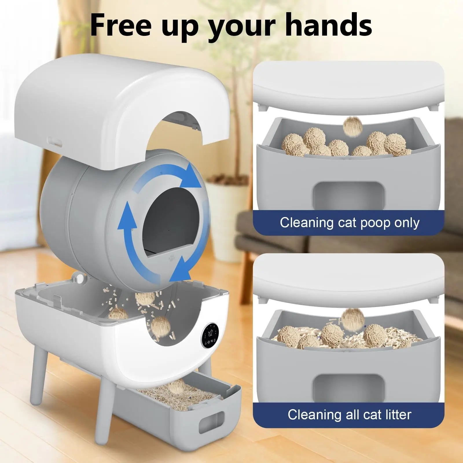 Smart Self Cleaning Cat Litter Box, Large Capacity Automatic Cat Litter Box with App Control & Safety Protection