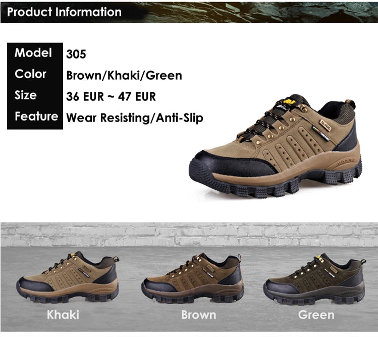Hiking Shoes Non Slip Mountain Sneakers  Lace Up Retro Leather Shoe Sport Outdoor Trek Men Women Footwear