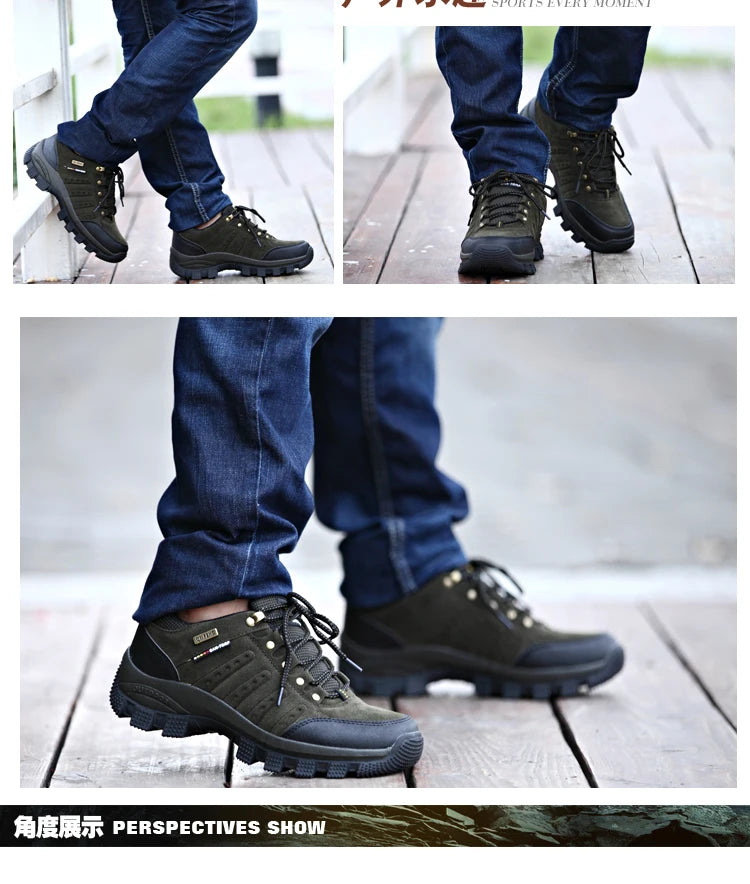 Hiking Shoes Non Slip Mountain Sneakers  Lace Up Retro Leather Shoe Sport Outdoor Trek Men Women Footwear