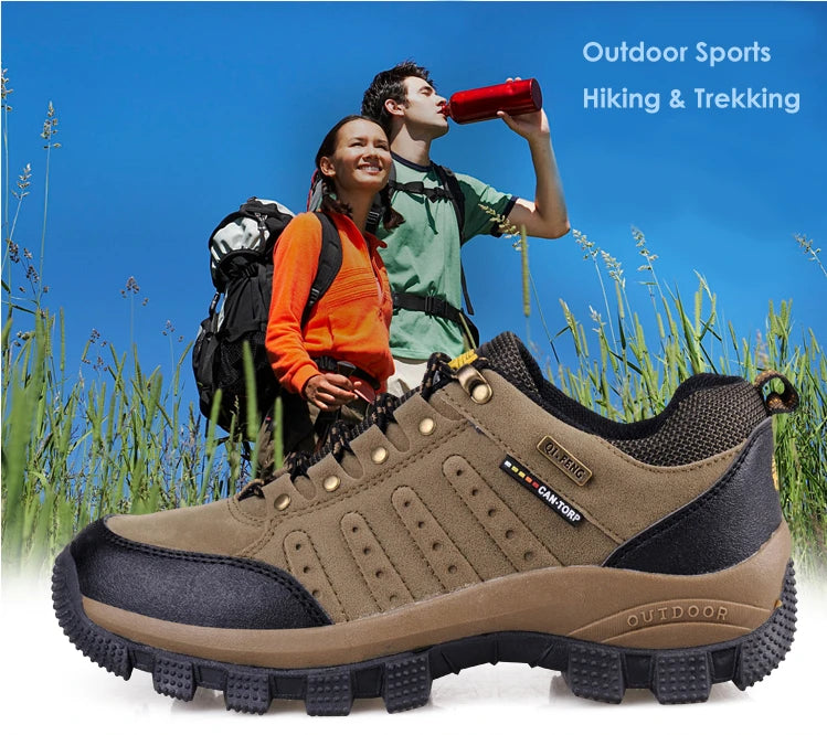Hiking Shoes Non Slip Mountain Sneakers  Lace Up Retro Leather Shoe Sport Outdoor Trek Men Women Footwear