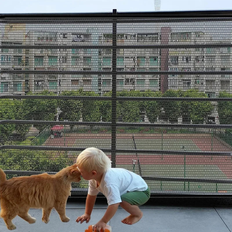 Pet Dog Barrier Fences With 4Pcs Hook Pet Isolated Stairs Gate New Folding  Mesh Playpen For Dog Safety Fence