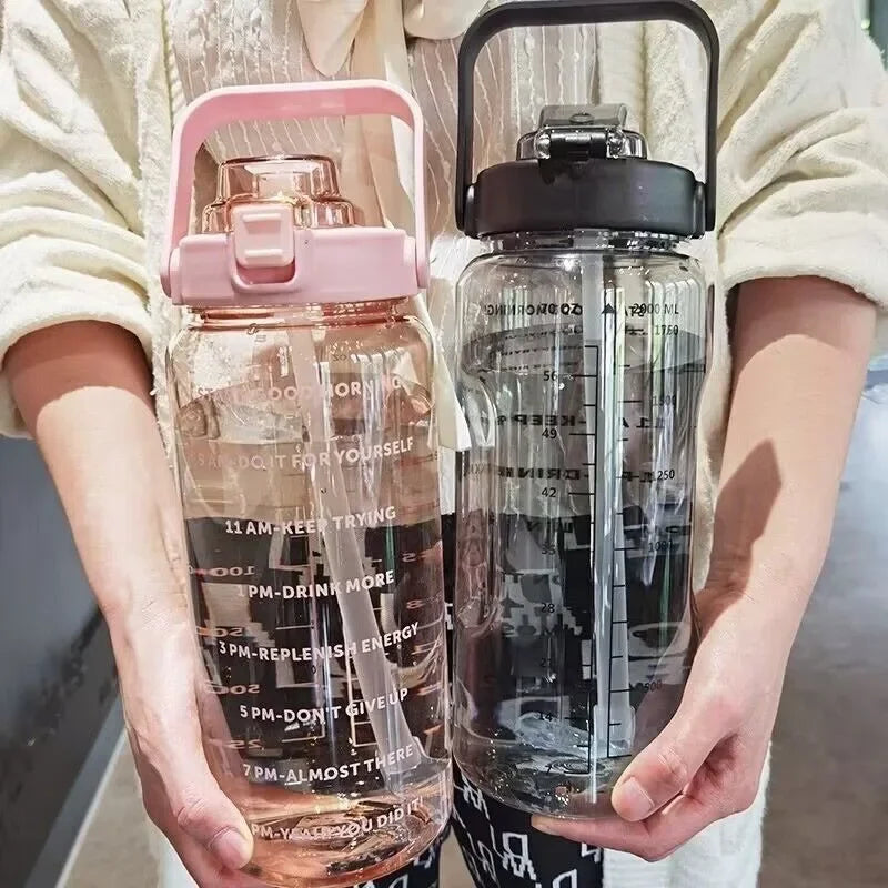 2 Liters Plastic Kettle Large Portable Travel Water Bottle with Straw