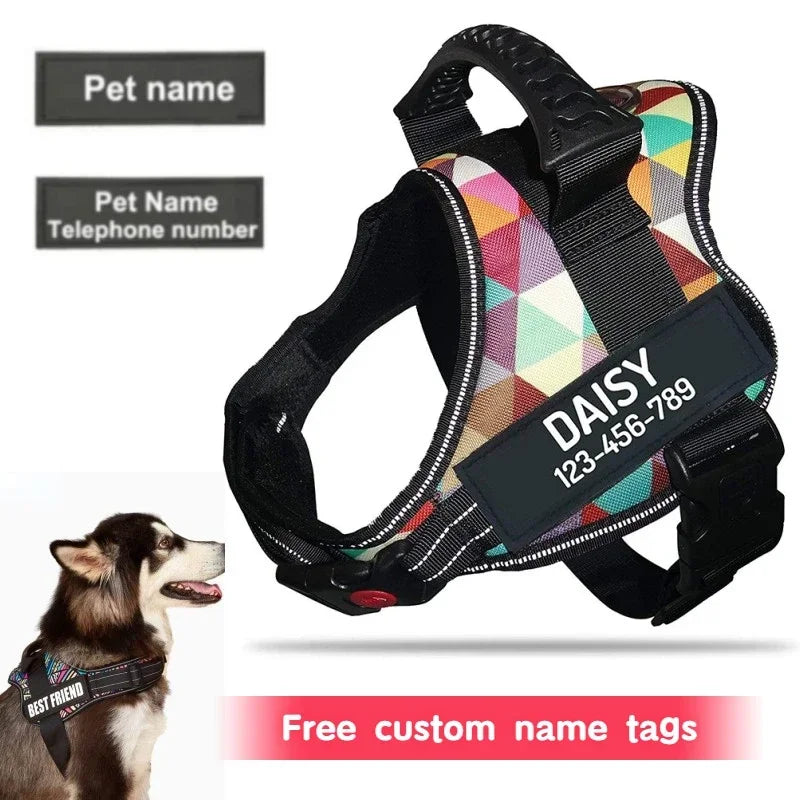 New Dog Harness High Quality Nylon Adjustable Custom ID Dog Name Small Large Dog Vest Harness