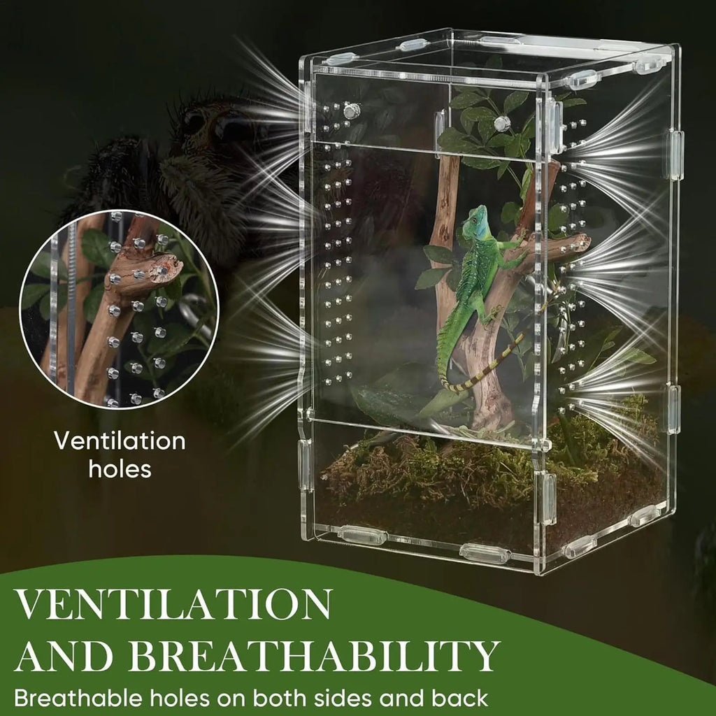 Reptile Enclosure Front Opening Escape Proof Habitat Acrylic Observation Home