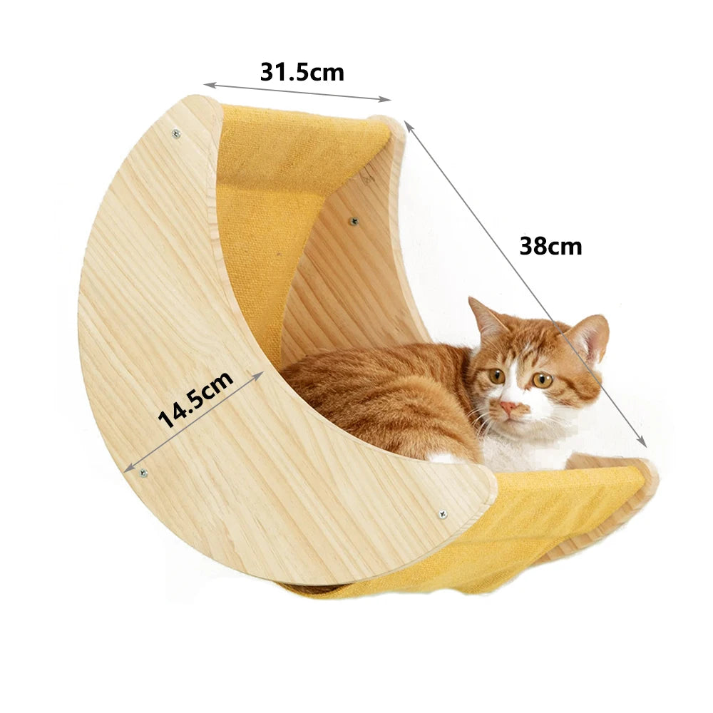 Wall Mounted Cat Tree Wooden Shelves Scratching Posts Cat tower Hammock