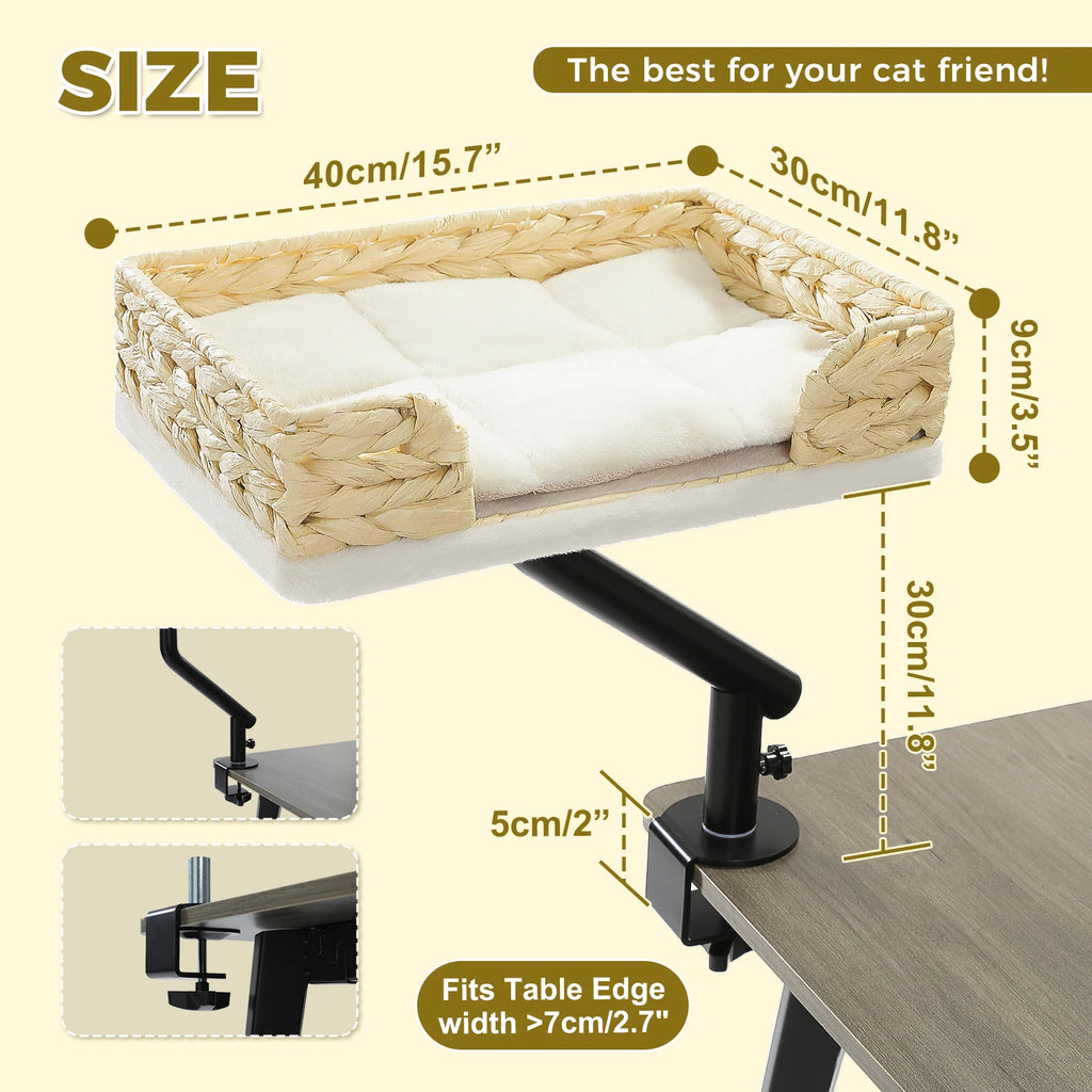 Cat Desk Bed, 360° Rotatable Cat Bed Stand  Adjustable Cat Basket, Cats Hammock for Table