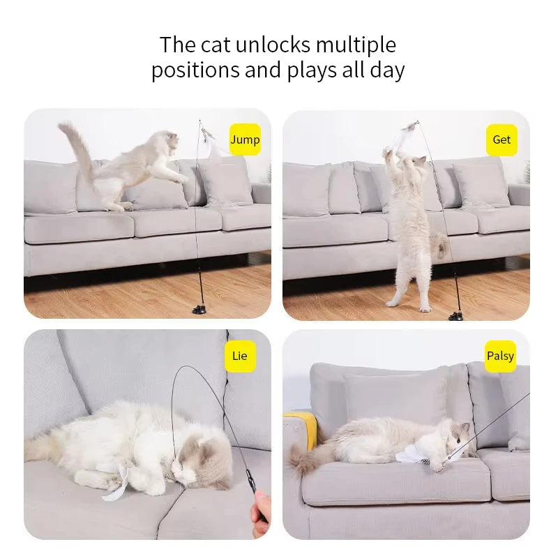Interactive Cat Toy Handfree Cat Stick Kitten Teaser Wand Toy Suction Cup Feather Wand
Simulation Feather