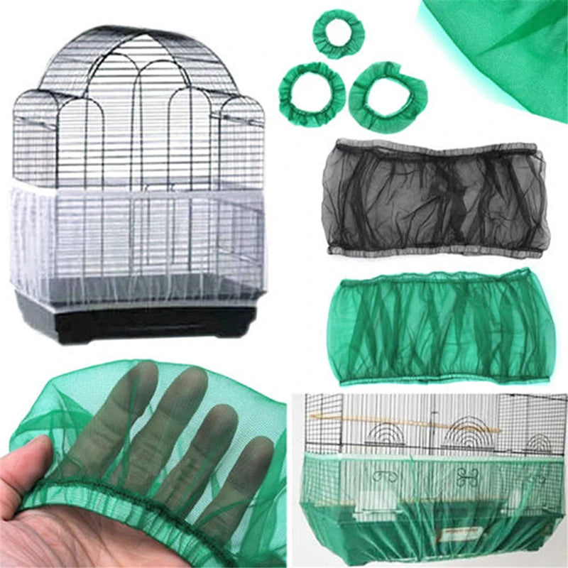 Bird Cage Easy Cleaning Covers Mesh Seed Catcher Guard Bird Cage Net Shell Skirt Dust-proof Airy Mesh Parrot Portable Cage