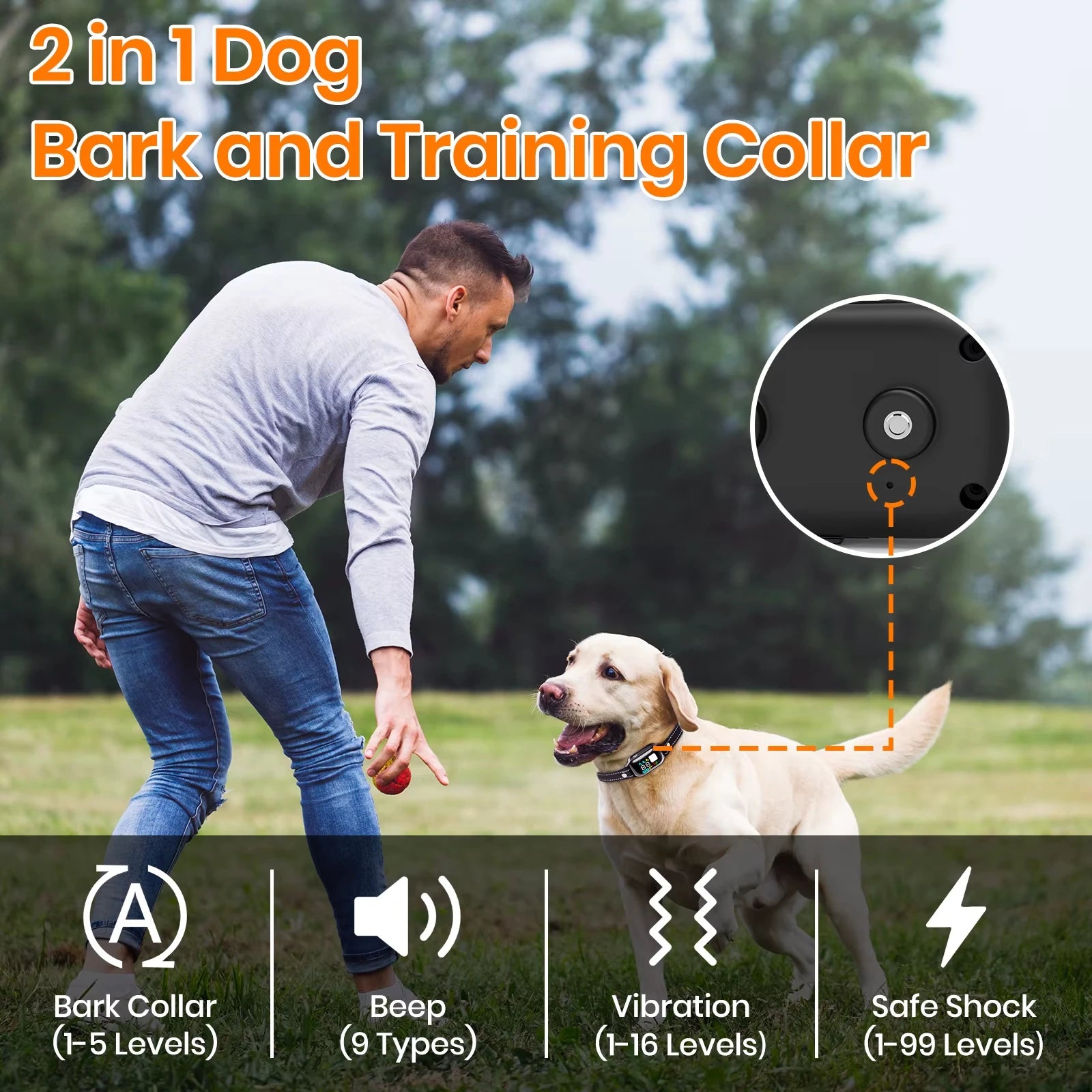 2026 New AI Electric Collar for 10-120lbs Dogs,3300ft 2 in 1 Automatic Dog Training Collar,IPX7 Waterproof