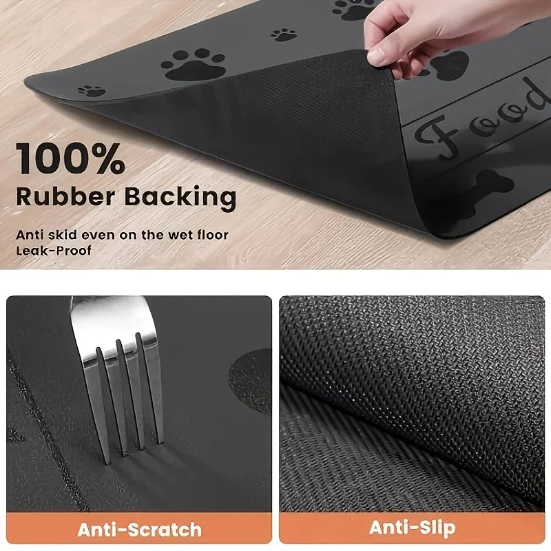 Absorbent Pet Feeding Mat For Food And Water Bowl, +Waterproof Rubber Backing Quick Dry