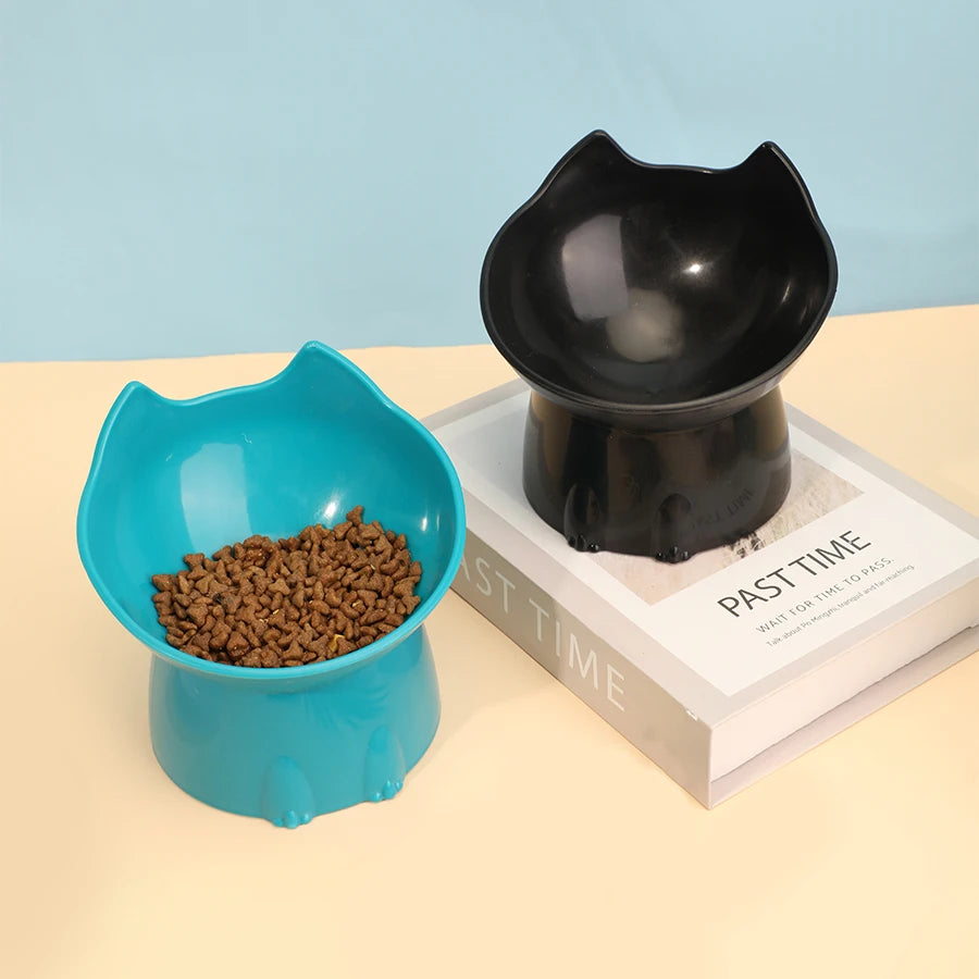 1pc WhiskerWare Elevated Cat Bowl, Anti-Tip Plastic Raised Pet Feeding Dish with Tilted Edge, Neck Protection