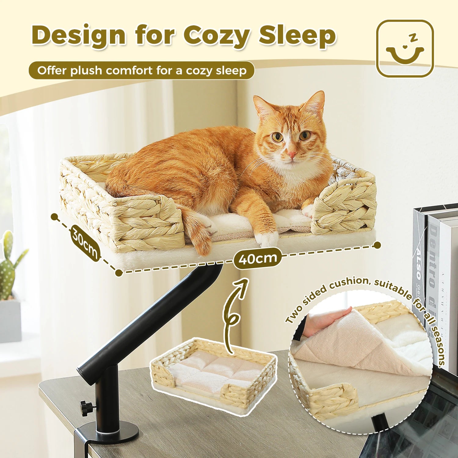 Cat Desk Bed, 360° Rotatable Cat Bed Stand  Adjustable Cat Basket, Cats Hammock for Table