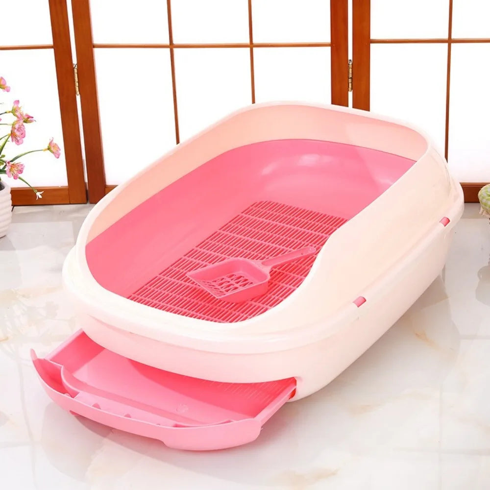 New Semi-closed Grid Drawer Double Cat Litter Pan Easy To Cleaning Extra Large Splash Proof for Pine Litter