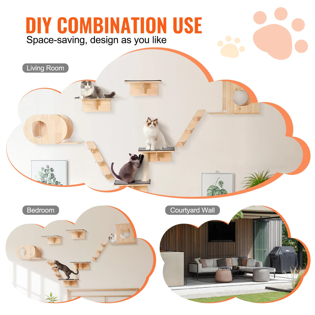 Wall Mounted Cat Wall Shelves and Perches with Jumping Boards Hammocks & Cat Tree