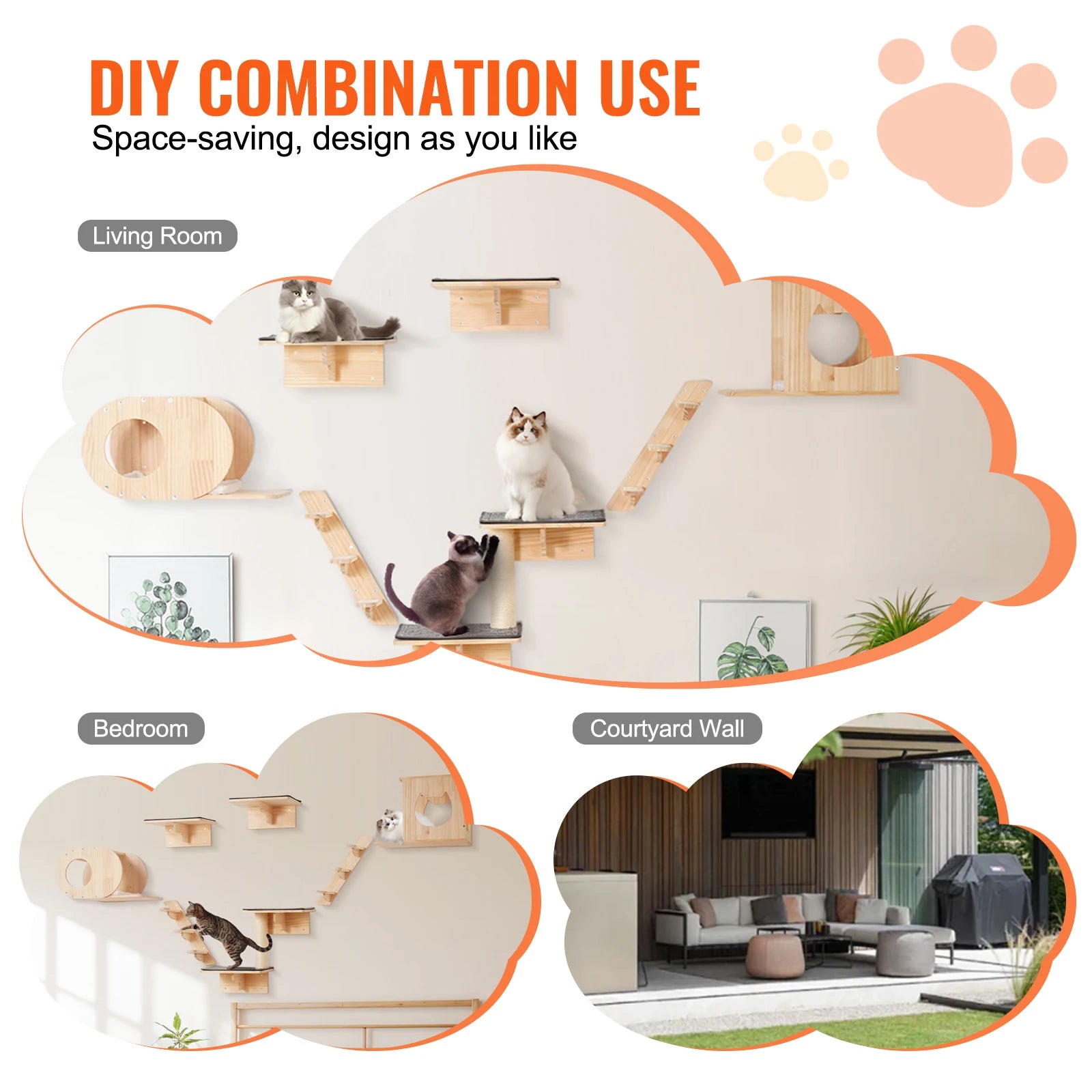 Wall Mounted Cat Wall Shelves and Perches with Jumping Boards Hammocks & Cat Tree