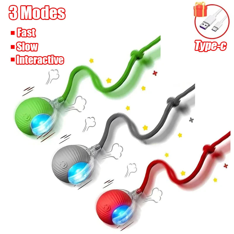 New Cat Interactive Ball Toy Automatic Rolling Ball Faux Tail Rechargeable Smart Pet Electric Toy Dog Cat Training