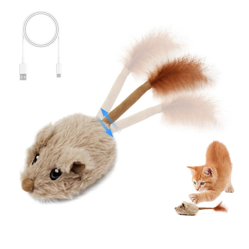 Rechargeable Motion Mouse Cat Toy for Kitten Mouse Sound Moving Mouse Cat Toys Interactive Sound Mouse