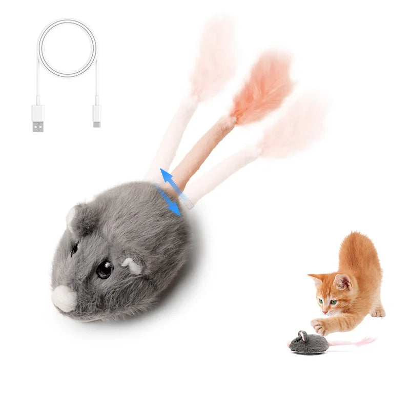 Rechargeable Motion Mouse Cat Toy for Kitten Mouse Sound Moving Mouse Cat Toys Interactive Sound Mouse