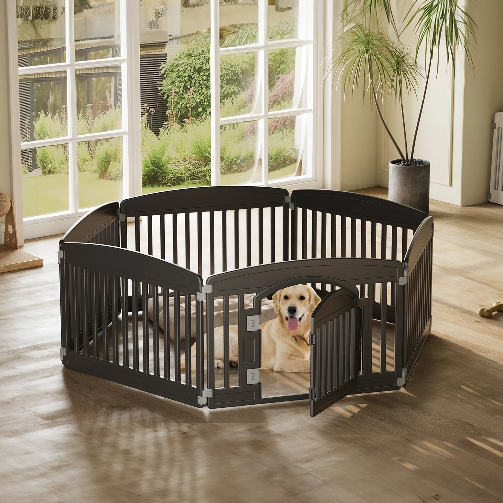JHK Plastic Dog Playpen 6 Panel 24IN Expandable Durable Pet Fence for Medium Dogs Indoor Outdoor Folding Portable
 Playpen