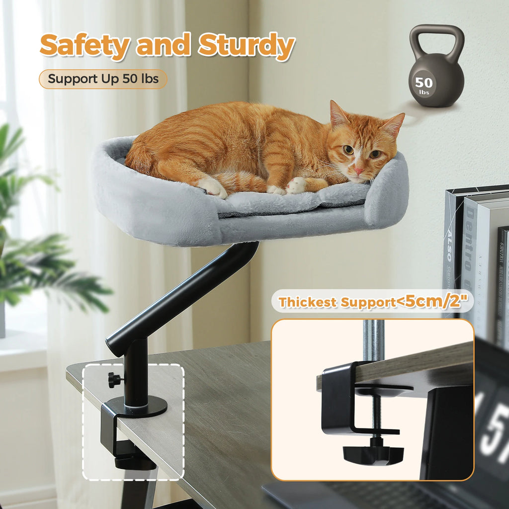 Cat Desk Bed, 360° Rotatable Cat Bed Stand  Adjustable Cat Basket, Cats Hammock for Table