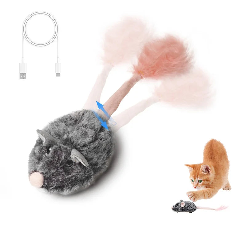 Rechargeable Motion Mouse Cat Toy for Kitten Mouse Sound Moving Mouse Cat Toys Interactive Sound Mouse
