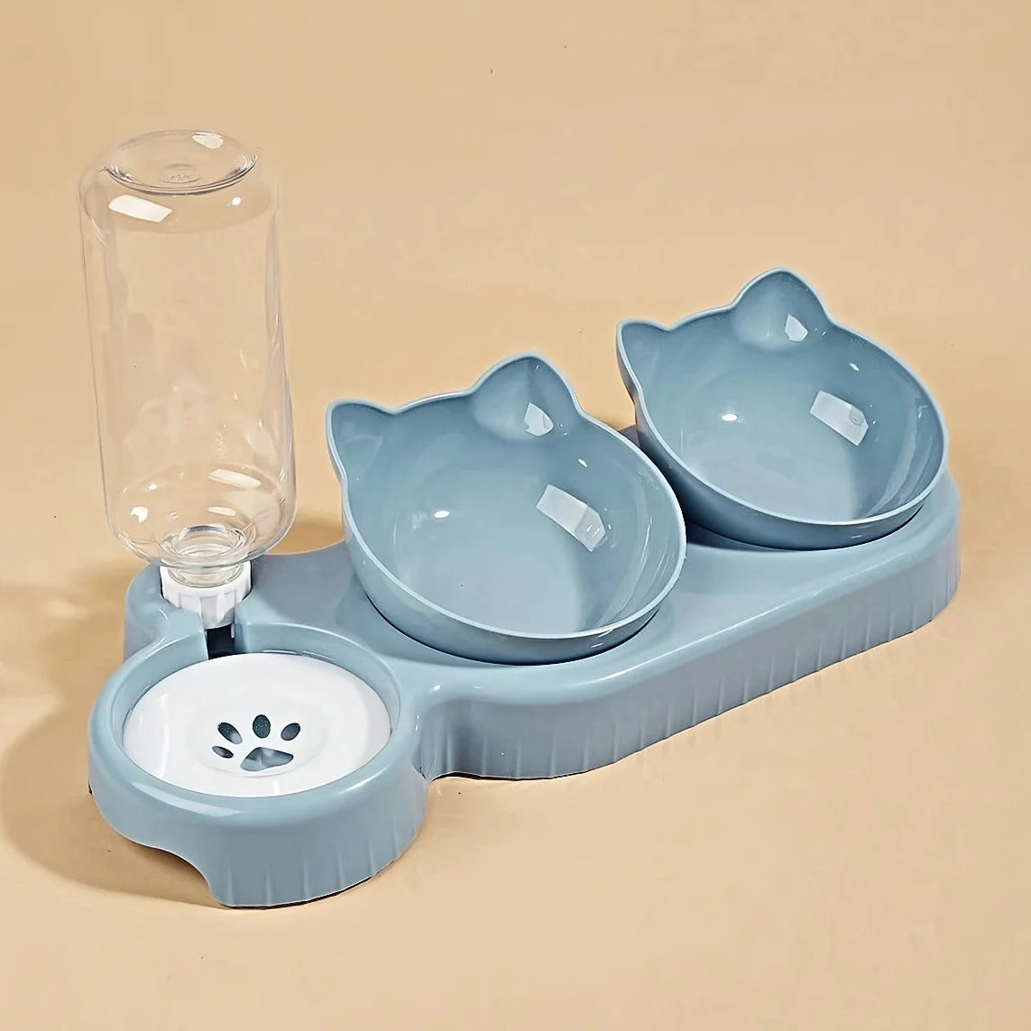 Pet Bowls With Water Feeder, 3 In 1 Ear Design Cat Water And Food Bowl Set With Gravity Water Bottle