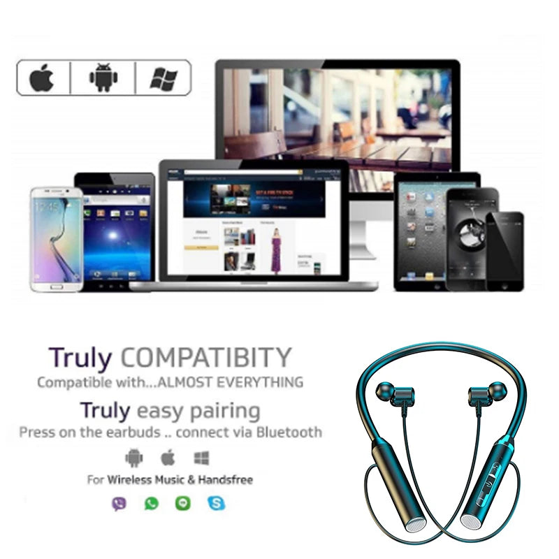 Wireless Bluetooth Earphones Neckband Headphones Gaming  Sports Headset  Waterproof Magnetic Earbud with LED Display