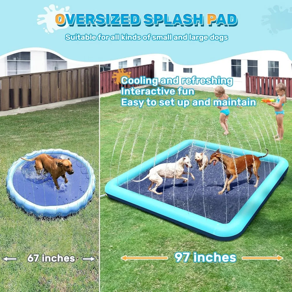 60-97''Summer Outdoor Dog Shower Play pool Inflatable Sprinkler Pad Pet Fountain Foldable