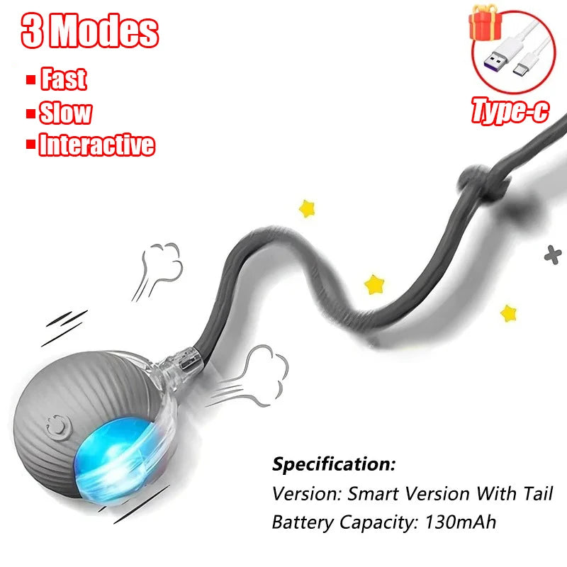New Cat Interactive Ball Toy Automatic Rolling Ball Faux Tail Rechargeable Smart Pet Electric Toy Dog Cat Training