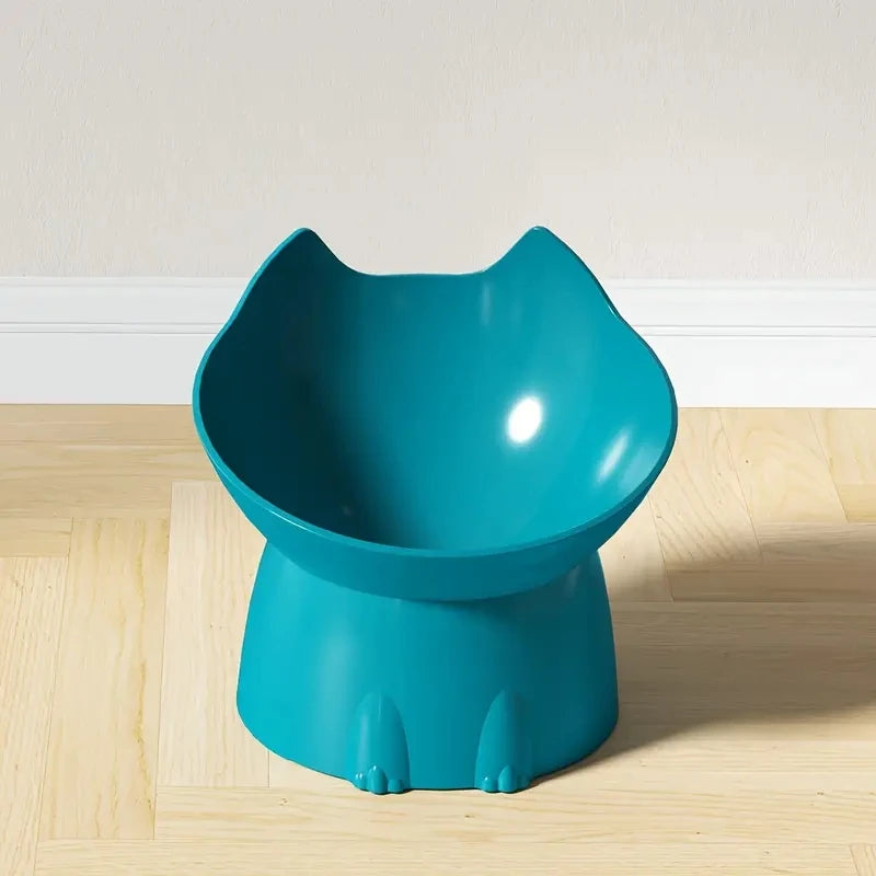 1pc WhiskerWare Elevated Cat Bowl, Anti-Tip Plastic Raised Pet Feeding Dish with Tilted Edge, Neck Protection