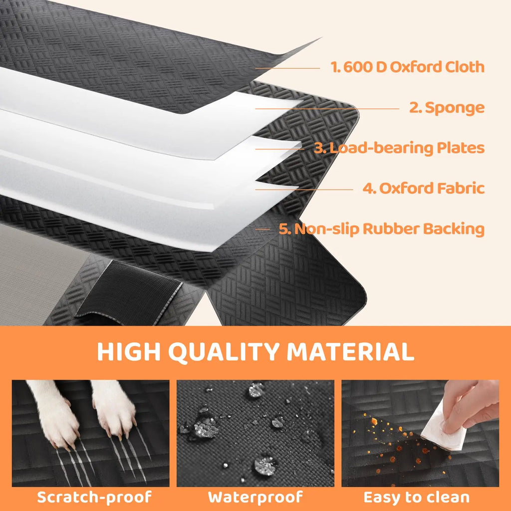 Car Rear Seat Cover, Hard Bottom Rear Seat Extender, Load-Bearing 400 Pounds, 600D Heavy-Duty Anti-Scratch Washable for Cars and Suvs