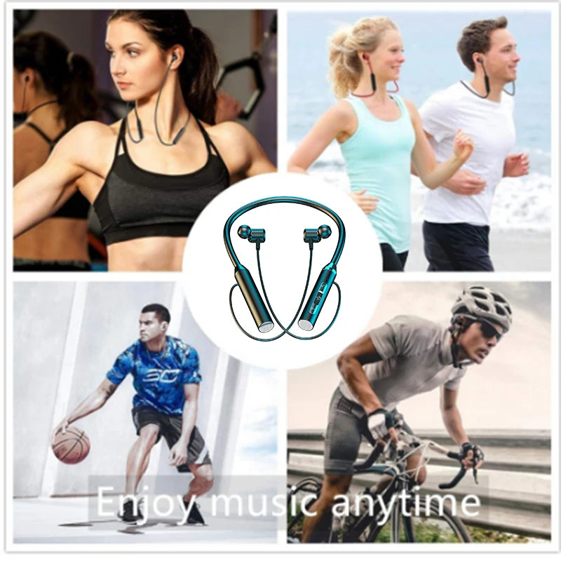 Wireless Bluetooth Earphones Neckband Headphones Gaming  Sports Headset  Waterproof Magnetic Earbud with LED Display