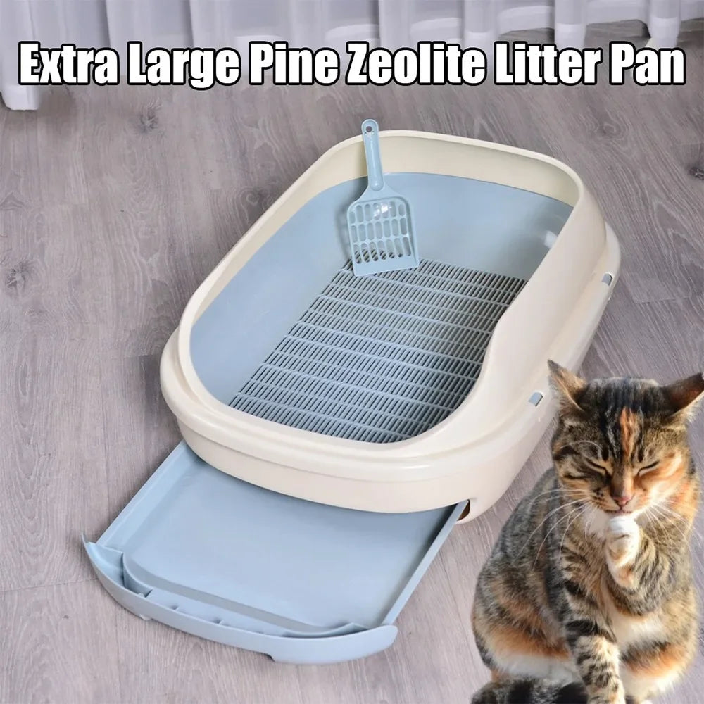 New Semi-closed Grid Drawer Double Cat Litter Pan Easy To Cleaning Extra Large Splash Proof for Pine Litter