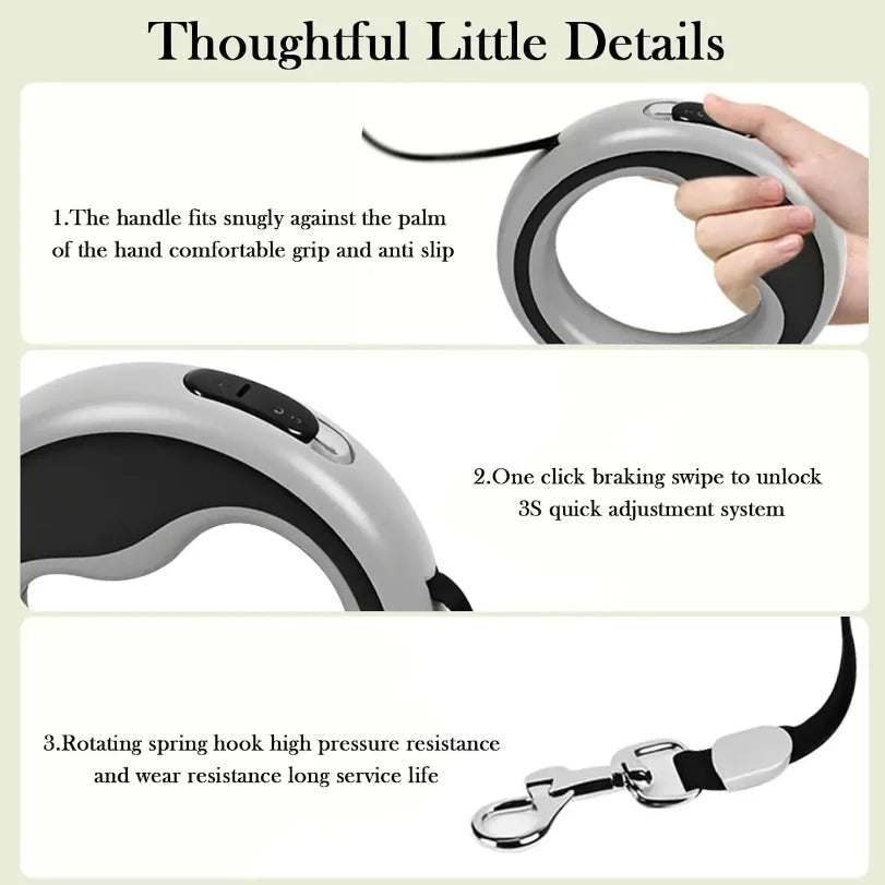 Retractable Dog Lead Heavy-Duty Extendable Dog Leads Strong Nylon Tape Leash One-Handed Brake  Lock Tangle-Free Design