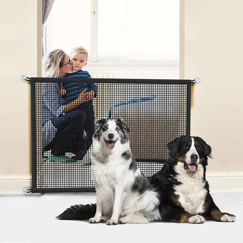 Pet Dog Barrier Fences With 4Pcs Hook Pet Isolated Stairs Gate New Folding  Mesh Playpen For Dog Safety Fence