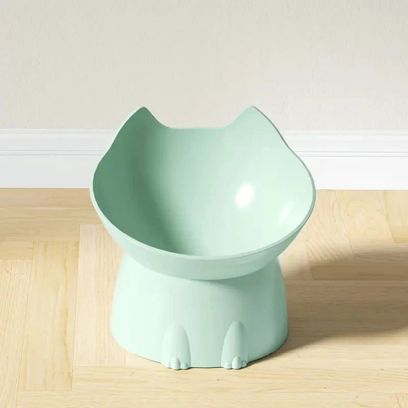 1pc WhiskerWare Elevated Cat Bowl, Anti-Tip Plastic Raised Pet Feeding Dish with Tilted Edge, Neck Protection
