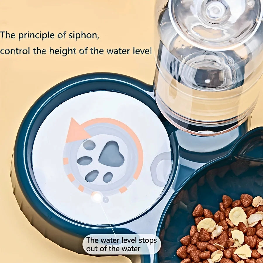 Pet Bowls With Water Feeder, 3 In 1 Ear Design Cat Water And Food Bowl Set With Gravity Water Bottle