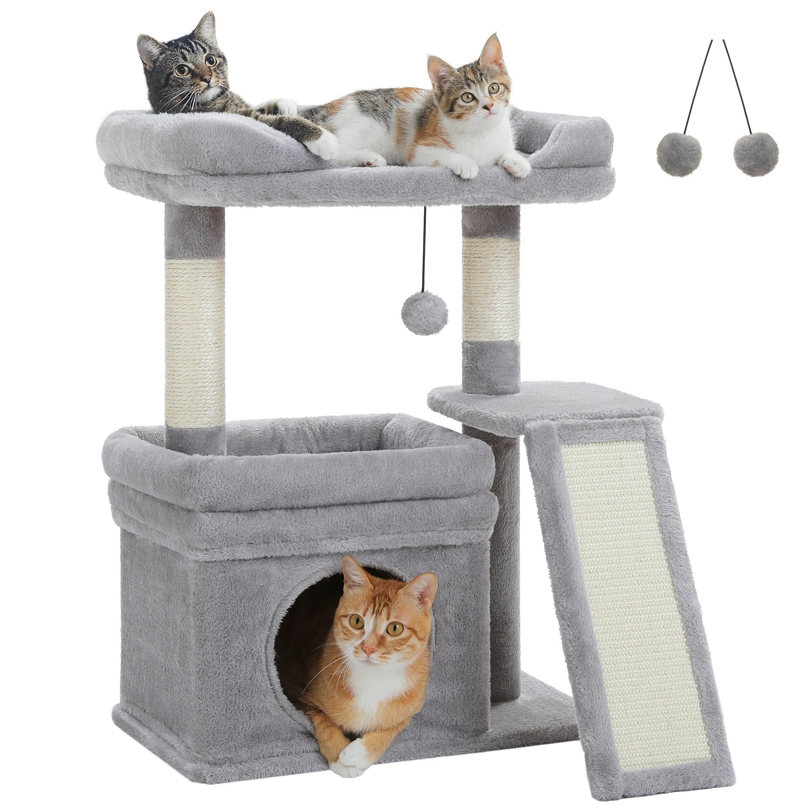 Small Cat Tree for Indoor Cat Tower with Wide Top Perch