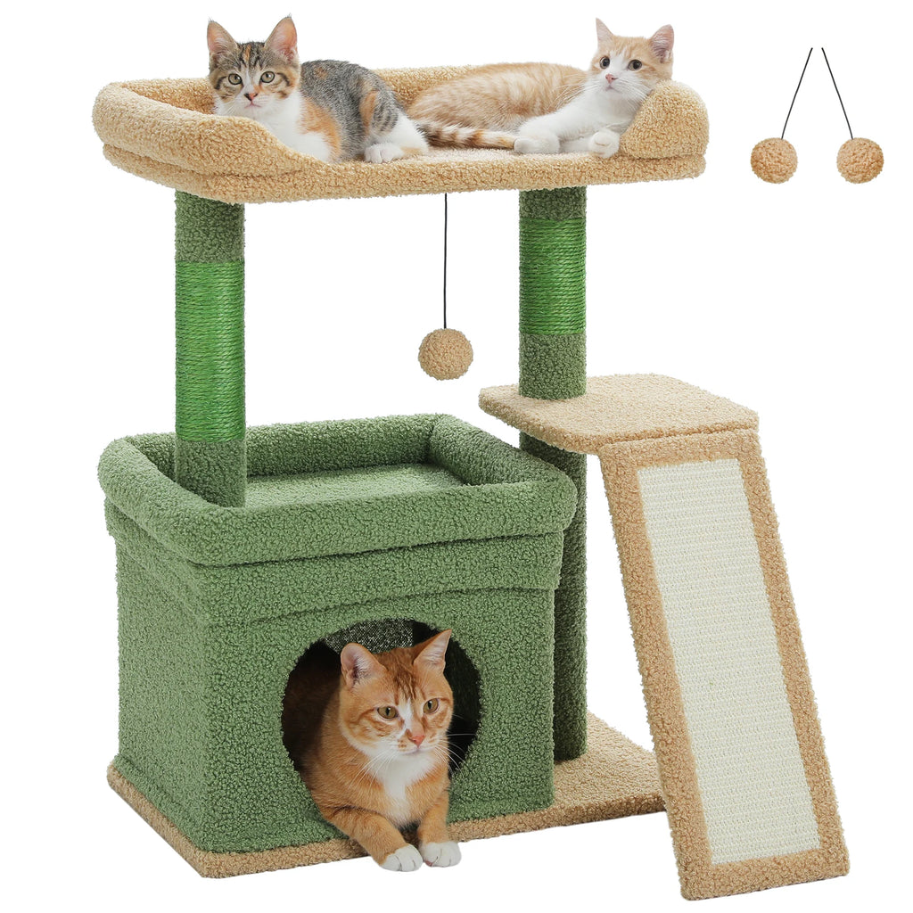 Small Cat Tree for Indoor Cat Tower with Wide Top Perch