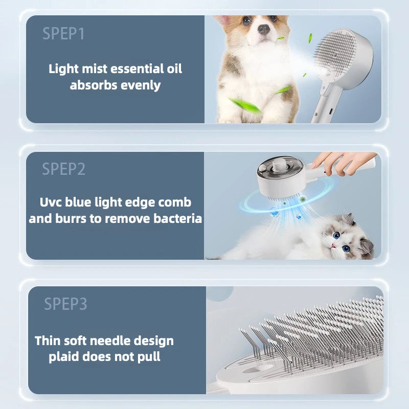 Pet Massage Comb, Cat and Dog One-click Hair Removal Comb, Comb Ultraviolet Mite Removal Comb,
