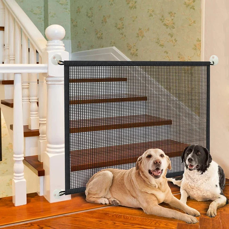 Pet Dog Barrier Fences With 4Pcs Hook Pet Isolated Stairs Gate New Folding  Mesh Playpen For Dog Safety Fence