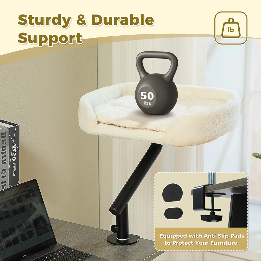 Cat Desk Bed, 360° Rotatable Cat Bed Stand  Adjustable Cat Basket, Cats Hammock for Table