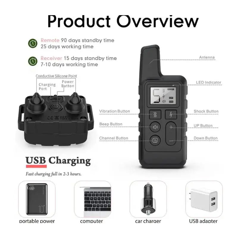 Rechargeable Dog Training Collar 1650ft Remote Control Dog Training Collar with Adjustable Nylon Strap