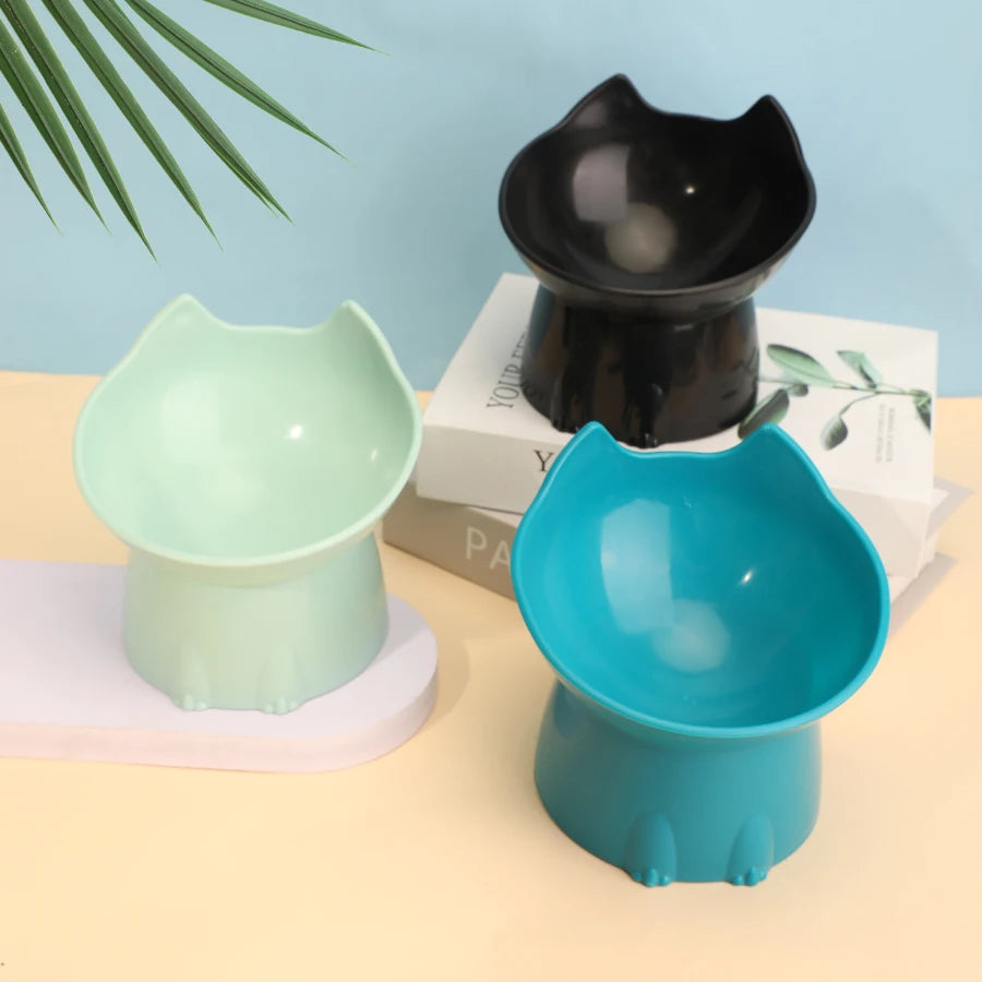 1pc WhiskerWare Elevated Cat Bowl, Anti-Tip Plastic Raised Pet Feeding Dish with Tilted Edge, Neck Protection