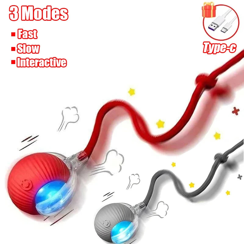 New Cat Interactive Ball Toy Automatic Rolling Ball Faux Tail Rechargeable Smart Pet Electric Toy Dog Cat Training