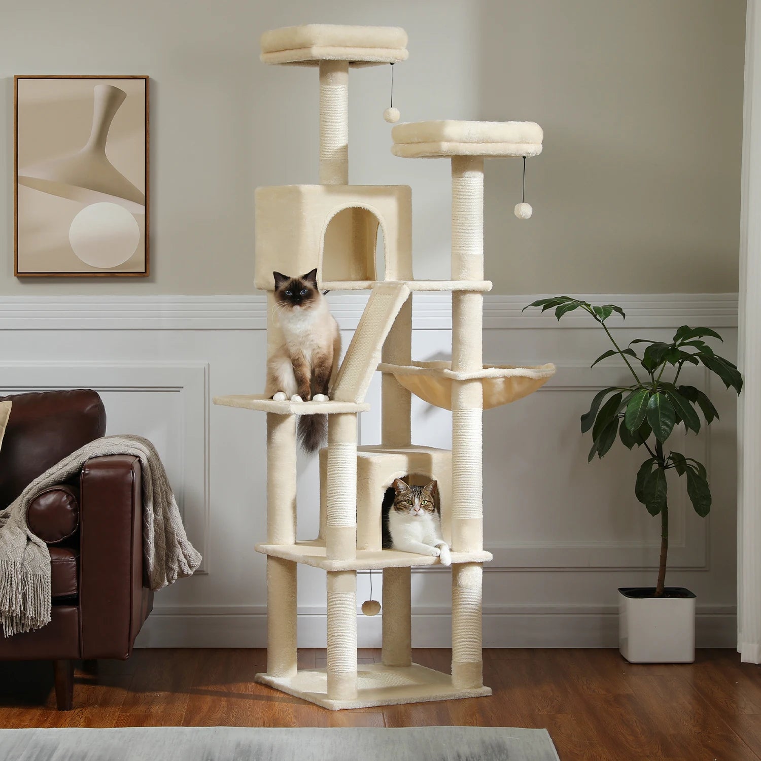 Large Cat Tree Tall Cat Tower for Indoor Cats Multi-Level Plush Cat Condo with Scratching Post